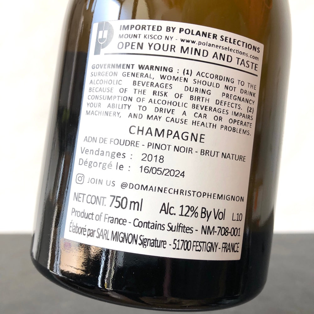 2018 Christophe Mignon ADN de Foudre Pinot Noir Brut Nature, Champagne, France