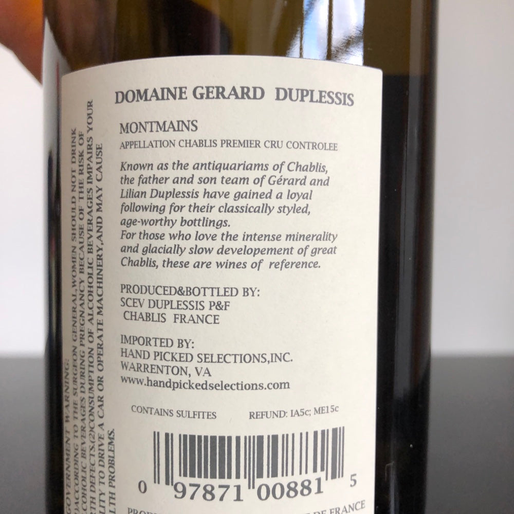 2018 Domaine Gerard Duplessis Montmains Chablis Premier Cru, France