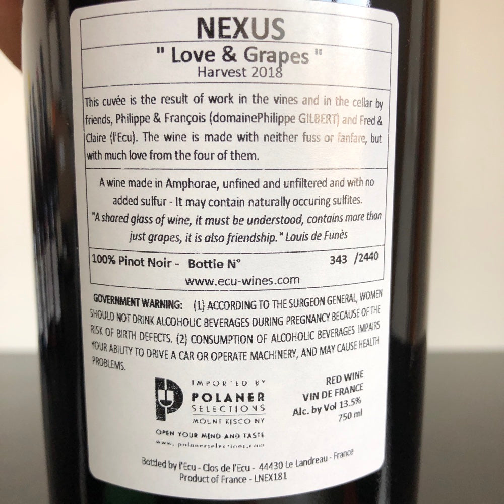 2018 Domaine de l'Ecu 'Love & Grapes Nexus' (Pinot Noir) Loire, France