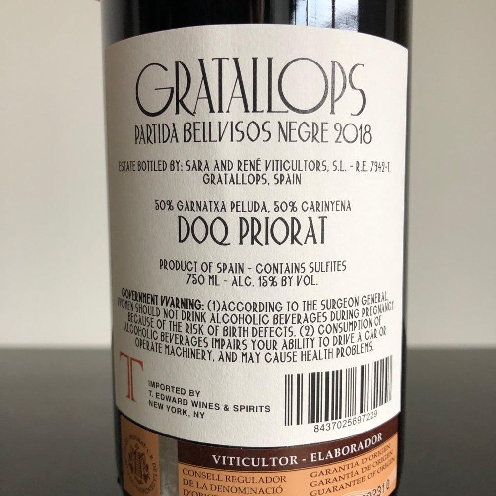 2018 Rene Barbier-Sara Perez Gratallops Partida Bellvisos, Priorat DOCa, Spain