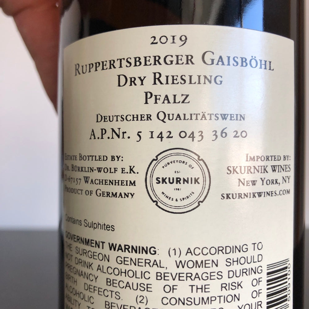 2019 Dr. Burklin-Wolf Ruppertsberger Gaisbohl G.C. Riesling, Pfalz, Germany