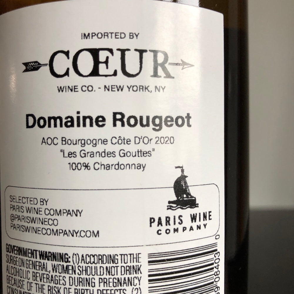 2020 Domaine Rougeot Bourgogne Cote d'Or Les Grandes Gouttes Blanc, Burgundy, France