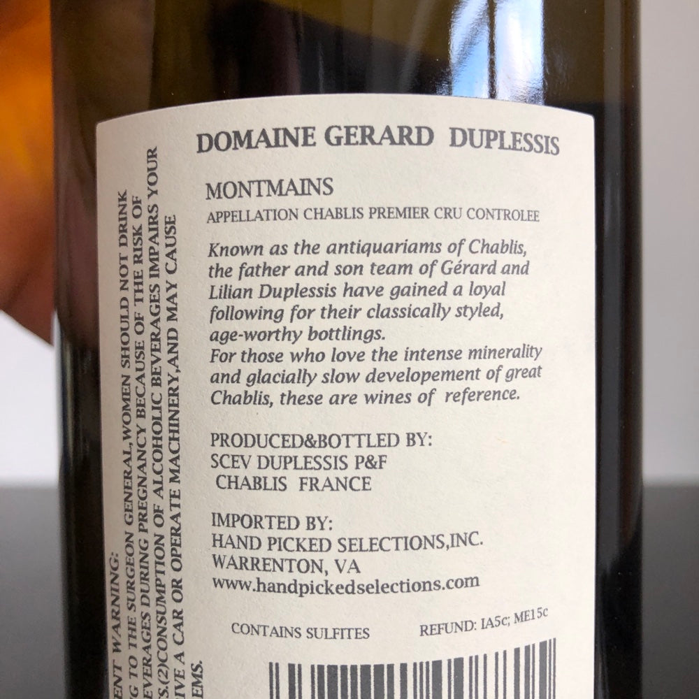 2021 Domaine Gerard Duplessis Montmains Chablis Premier Cru, France