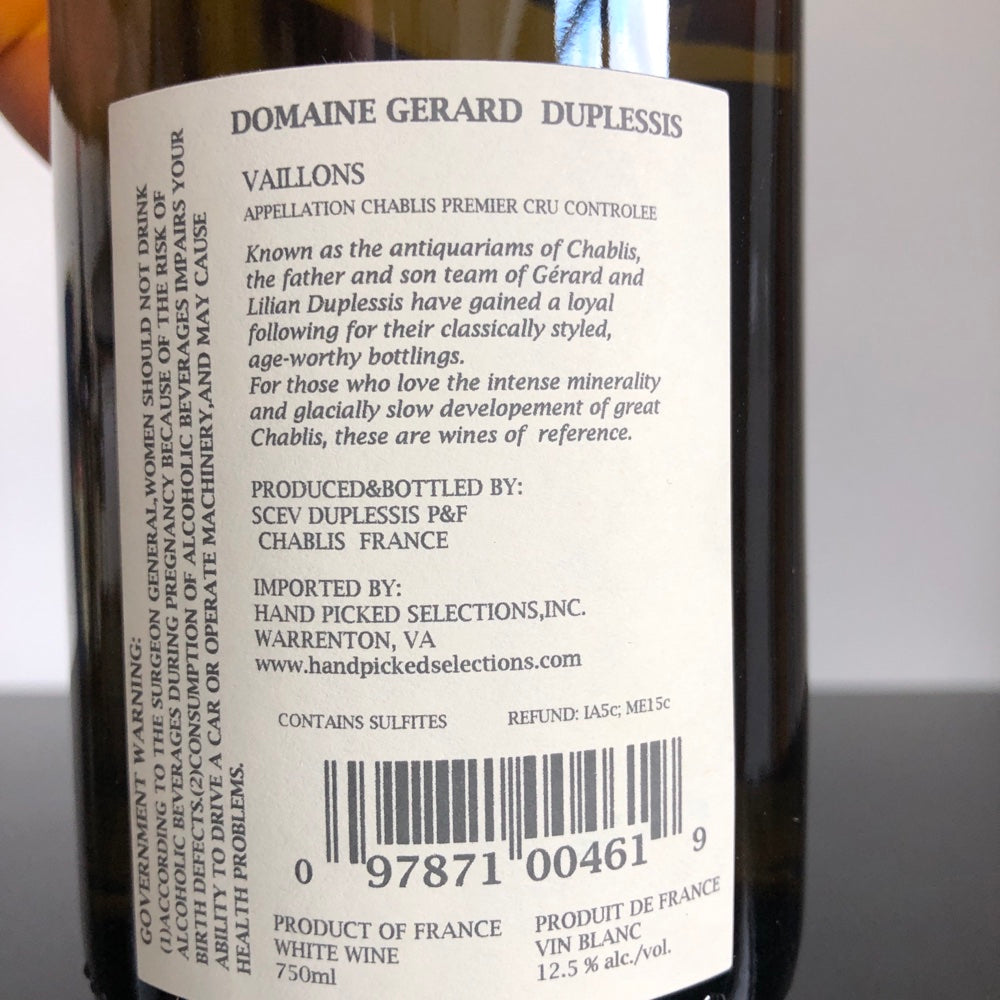 2021 Domaine Gerard Duplessis Vaillons, Chablis Premier Cru, France
