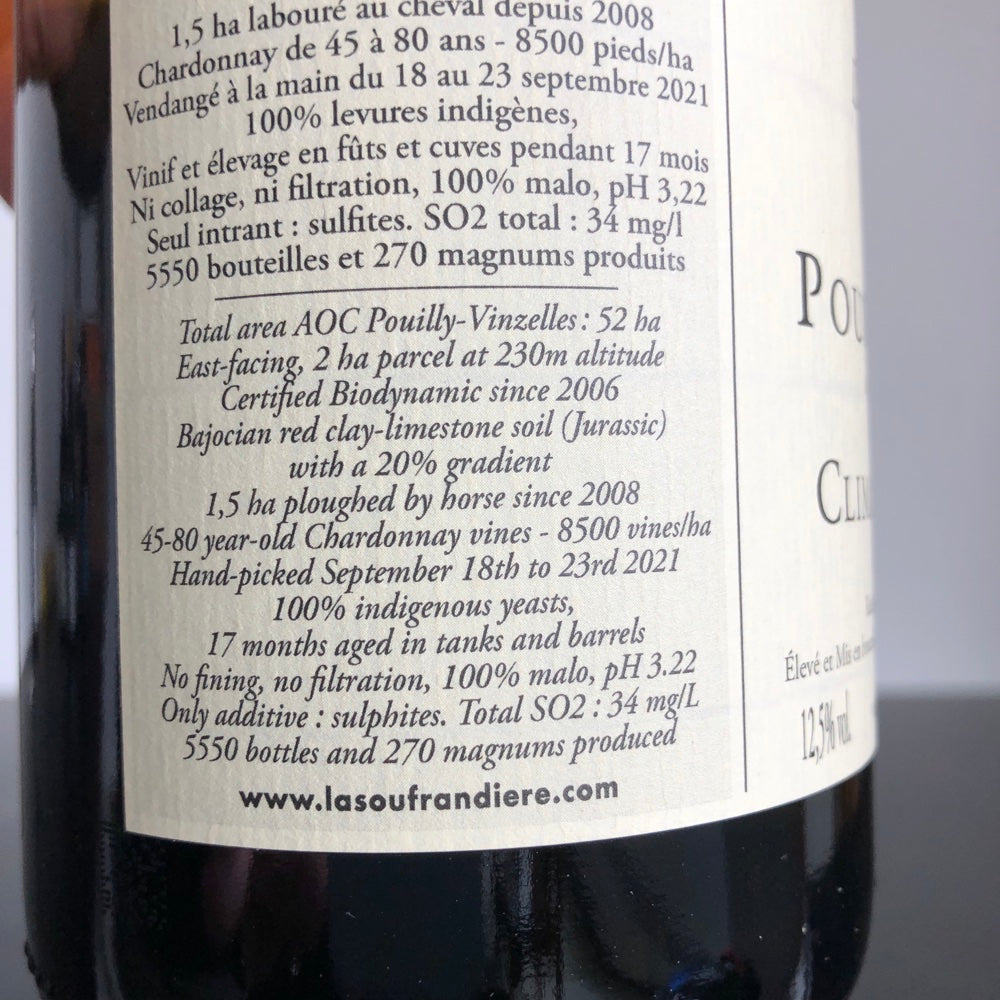 2021 Domaine La Soufrandiere Pouilly-Vinzelles Climat Les Quarts Maconnais, France