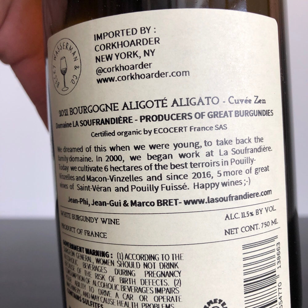 2021 Domaine la Soufrandière Aligote Aligato Zen Burgundy, France
