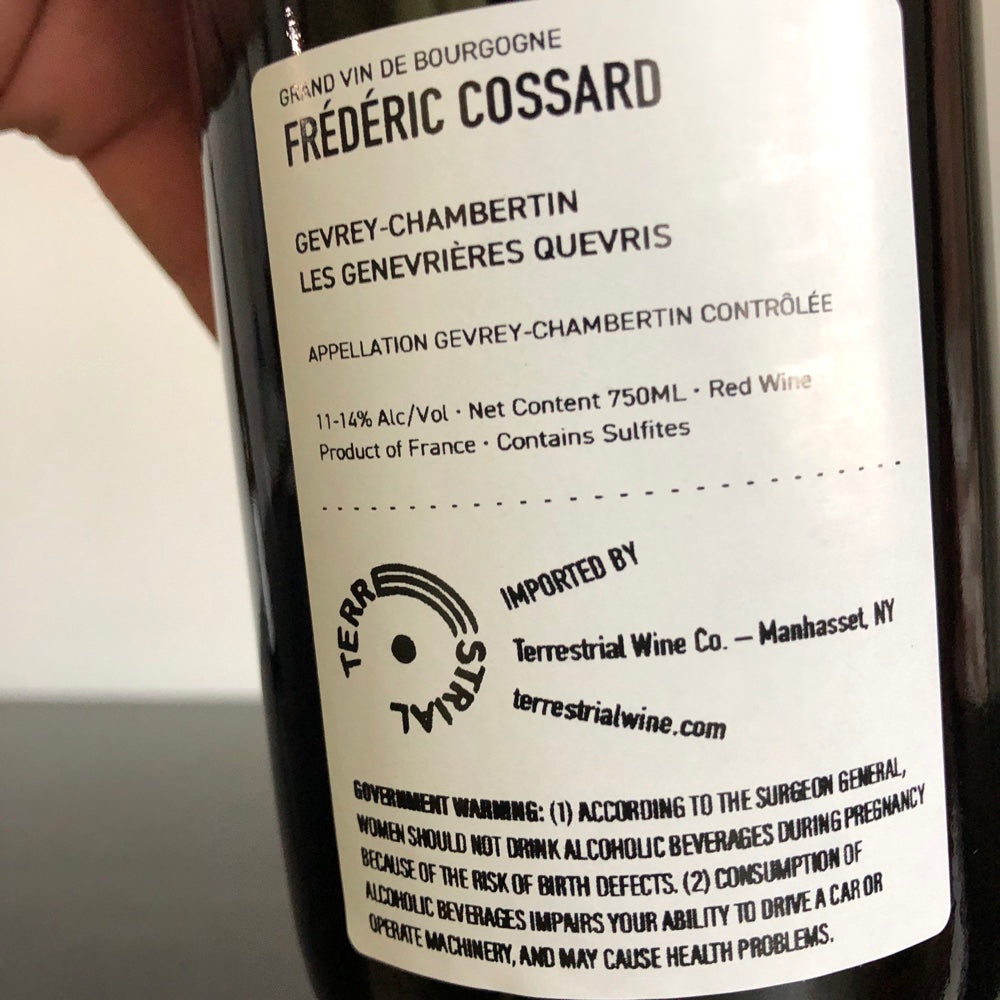 2021 Frederic Cossard Gevrey-Chambertin Les Genevrieres Quevris Cote de Nuits, France