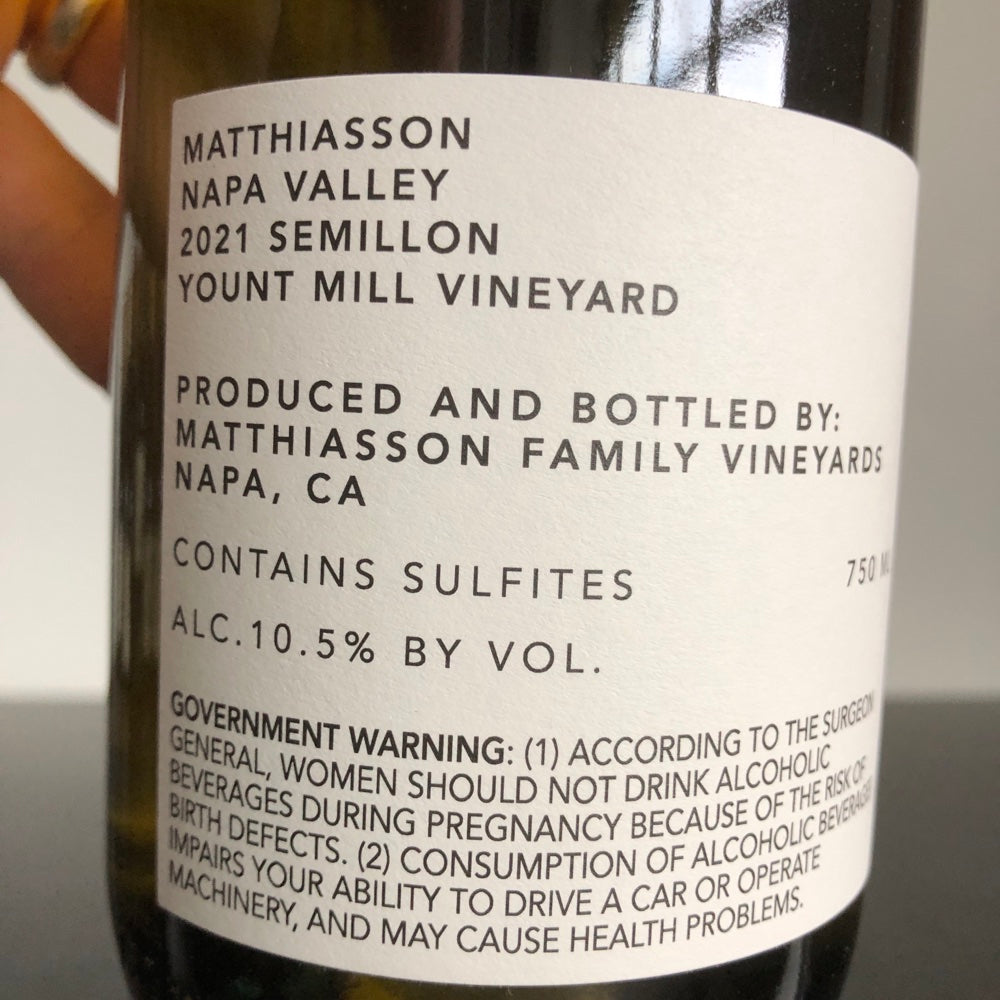 2021 Matthiasson Semillon Yount Mill Vineyard, Napa Valley, USA