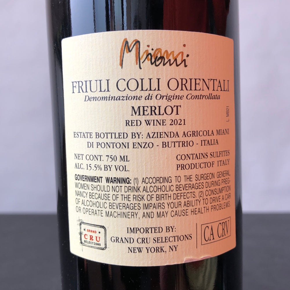 2021 Miani Buri Colli Orientali del Friuli Merlot, Friuli-Venezia Giulia, Italy