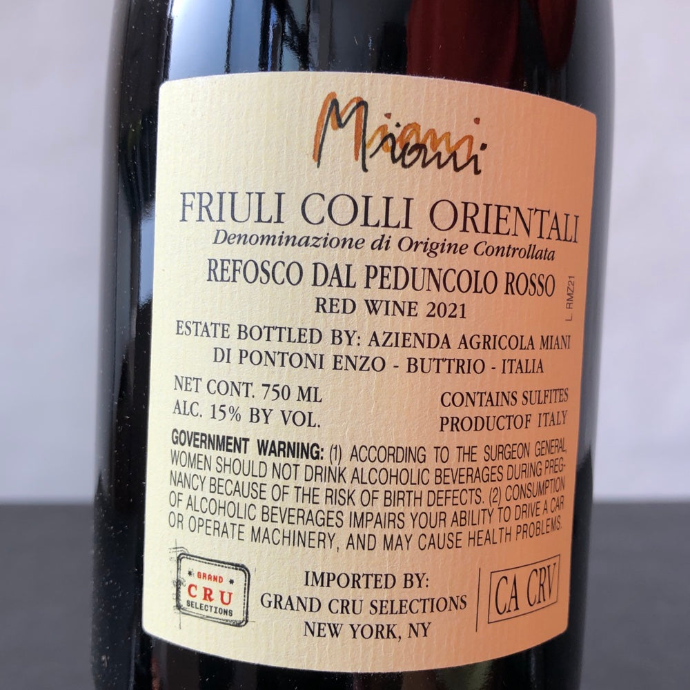 2021 Miani 'La Mont di Zuc' Refosco, Friuli-Venezia Giulia, Italy