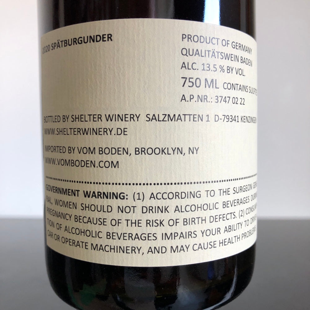 2020 Shelter Winery Spatburgunder Baden, Germany