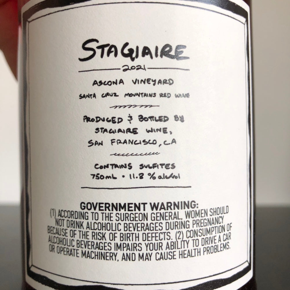 2021 Stagiaire 'Epiphanies in Place' Ascona Vineyard Pinot Noir, Santa Cruz Mountains, USA