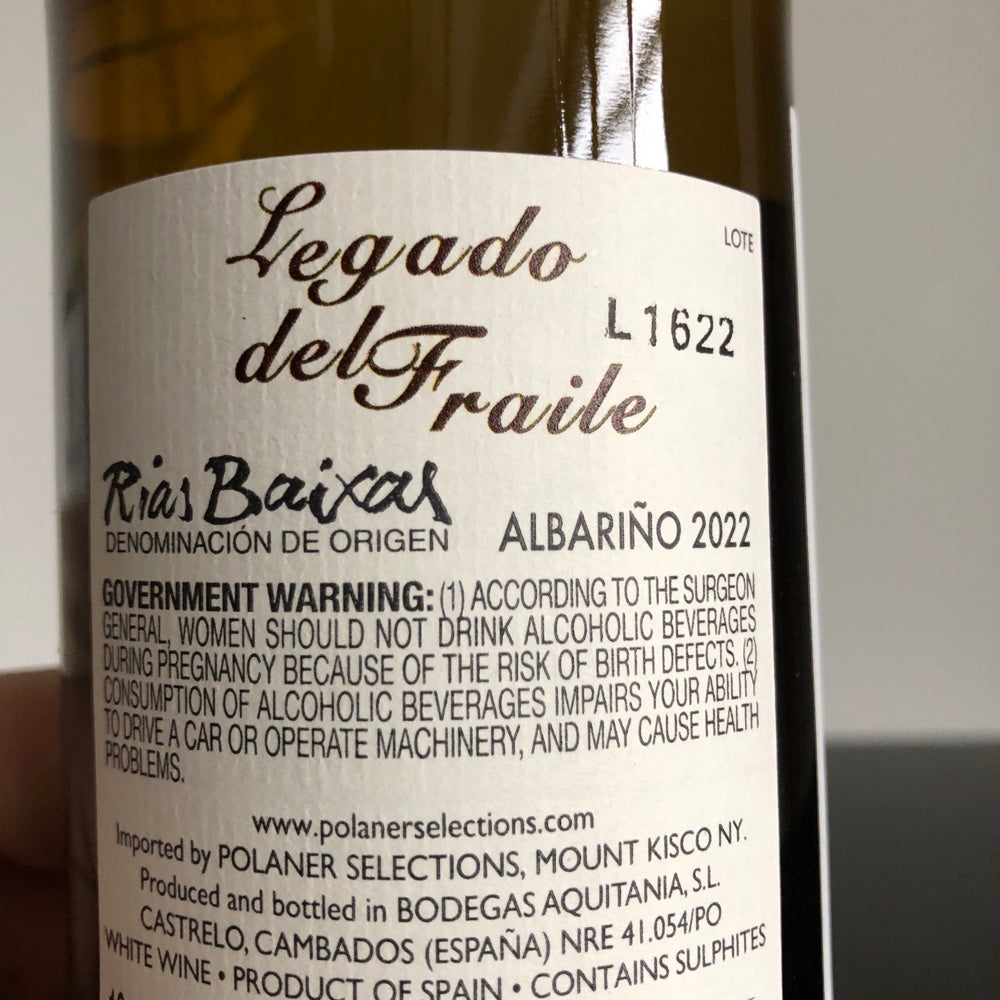 2022 Bodegas Aquitania Legado del Fraile Albarino, Rias Baixas, Spain