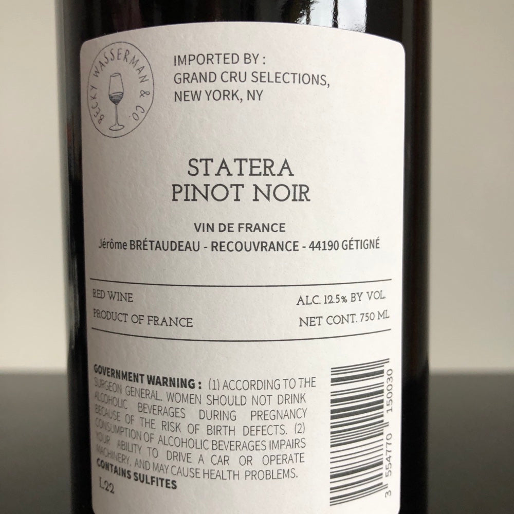 2022 Domaine de Belle Vue (Bretaudeau) 'Statera' Pinot Noir, IGP Val de Loire, France