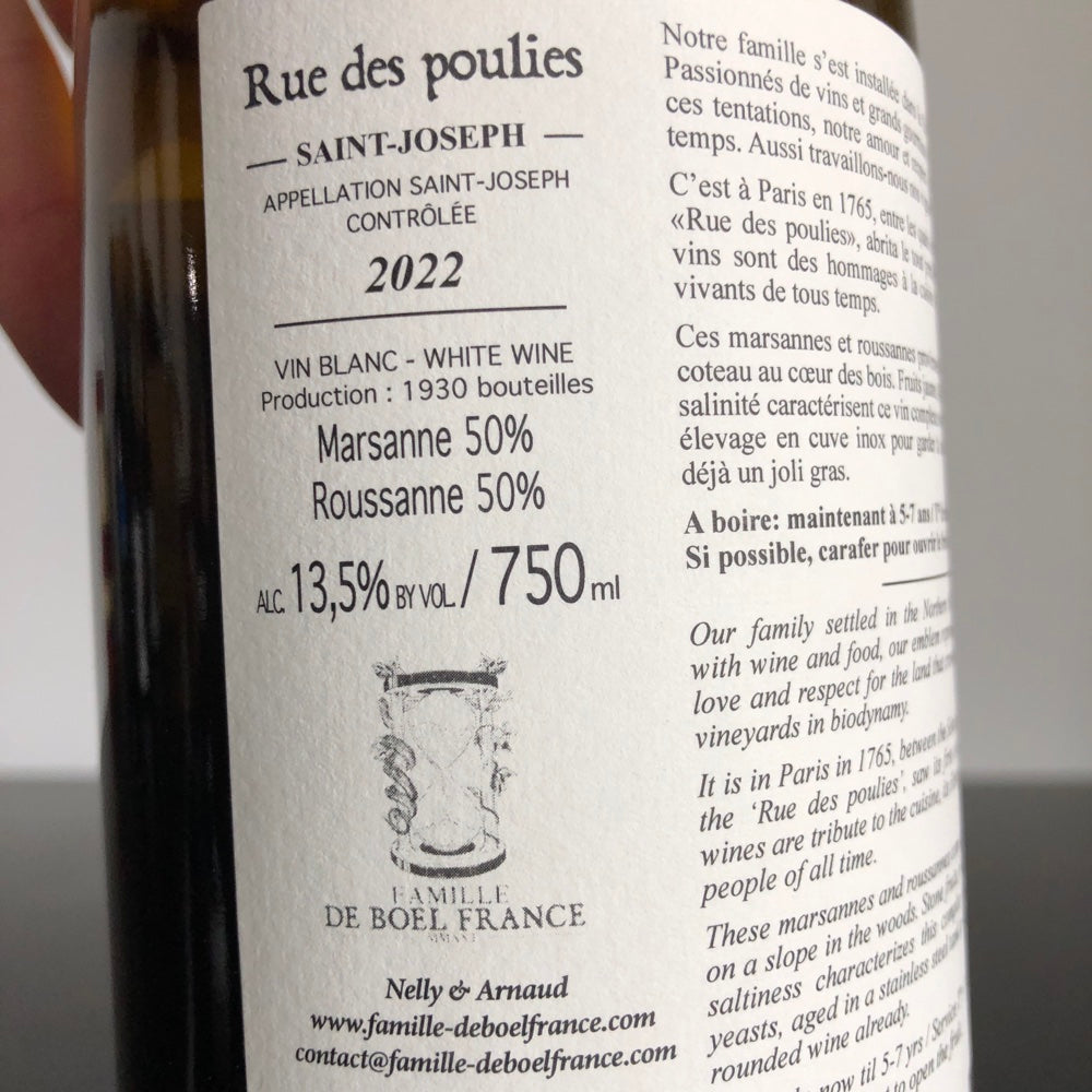 2022 Famille de Boel ‘Rue de Poulies’ Saint Joseph Blanc, France
