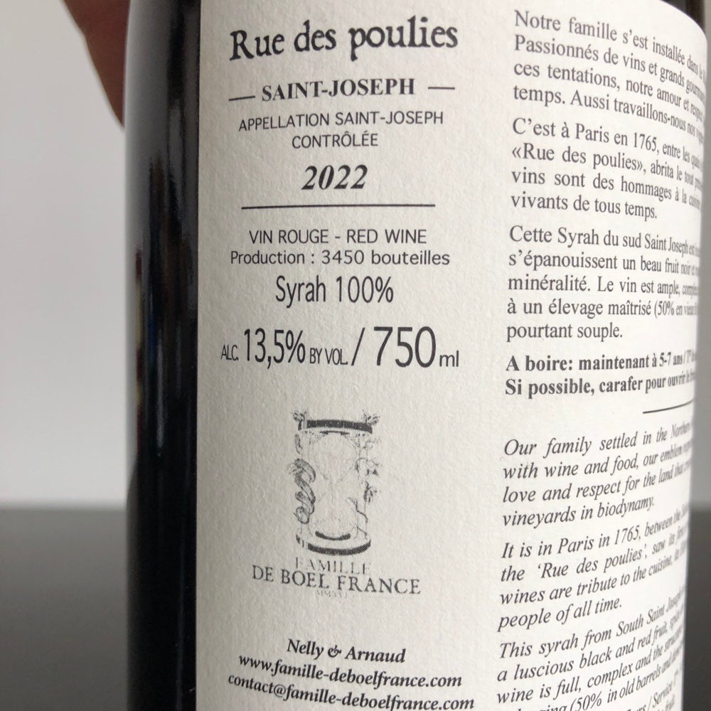 2022 Famille de Boel 'Rue de Poulies’ Saint Joseph, France