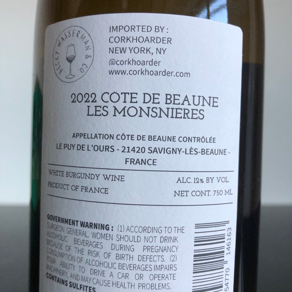 2022 Le Puy de L'Ours Côte De Beaune Villages Blanc 'Les Monsnières', Burgundy, France
