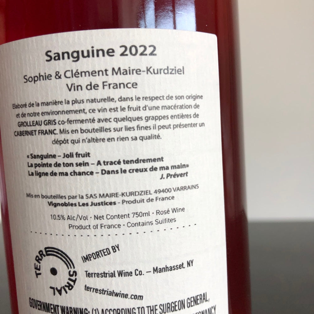 2022 Les Justices 'Sanguine' Rose, Loire Valley, France