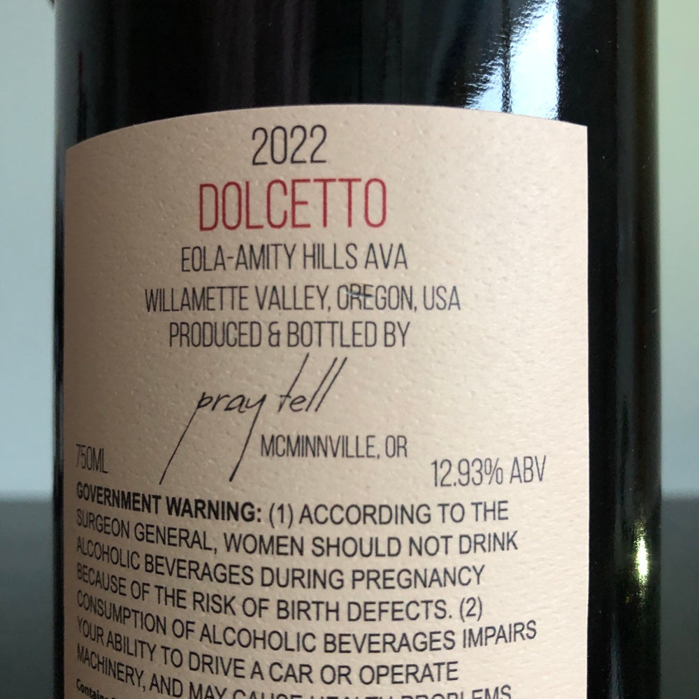 2022 Pray Tell Dolcetto, Willamette Valley, Oregon