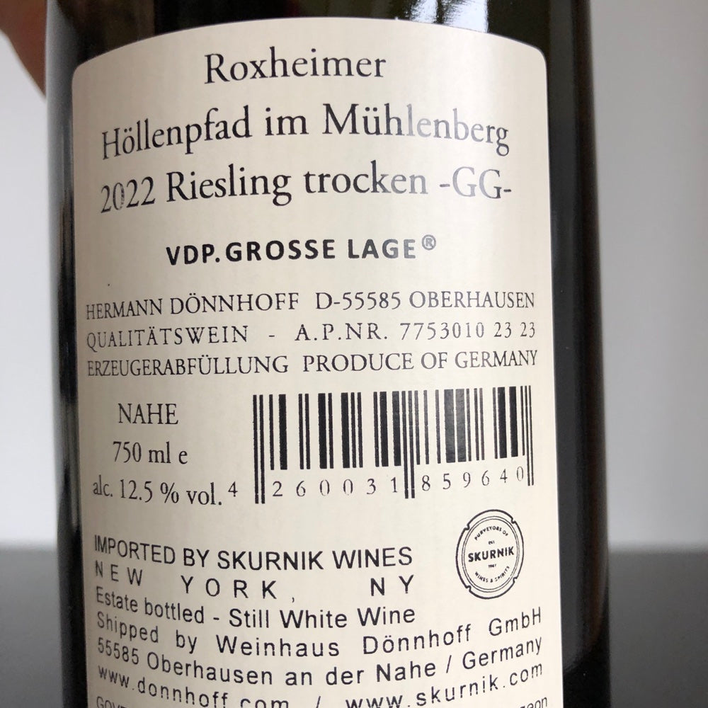 2022 Weingut Donnhoff Hollenpfad Im Muhlenberg Riesling Grosses Gewachs Nahe, Germany