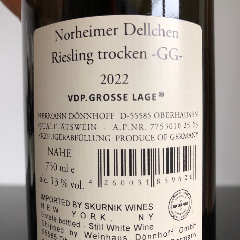 2022 Weingut Donnhoff Norheimer Dellchen Riesling Grosses Gewachs Nahe, Germany