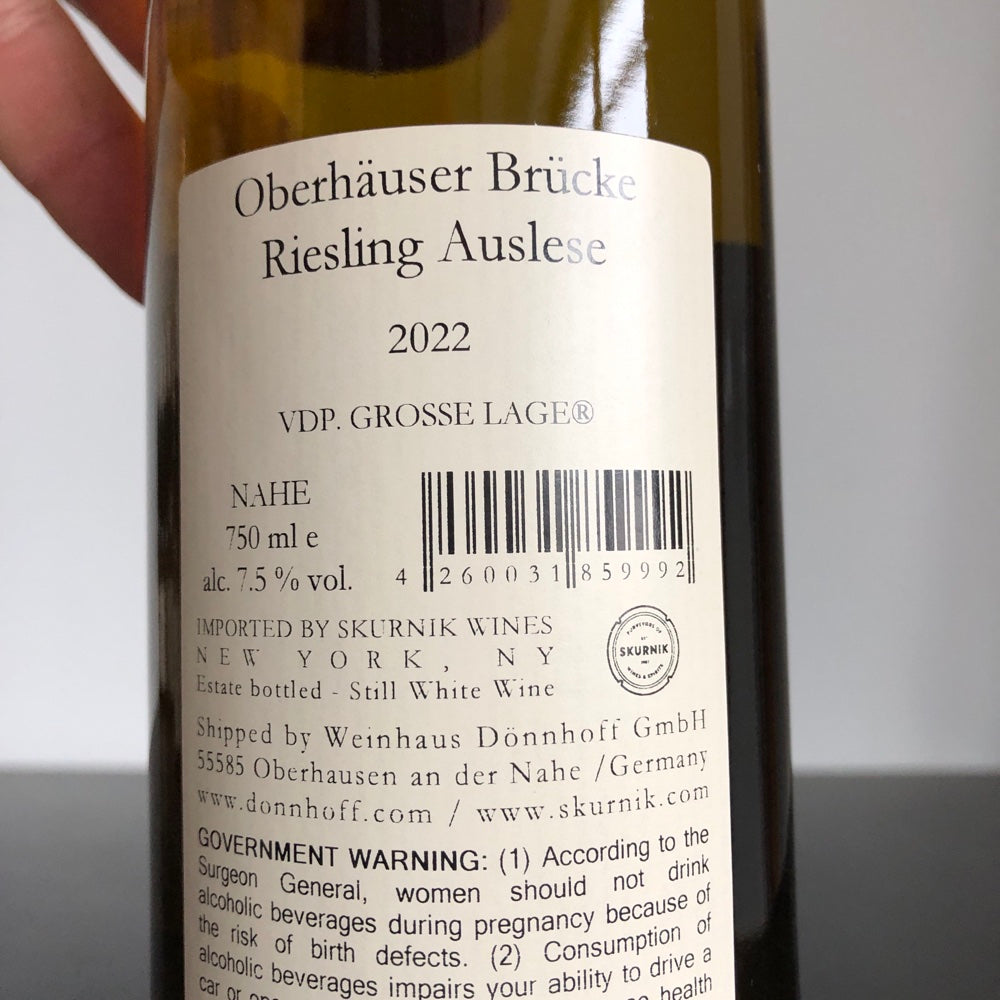 2022 Weingut Donnhoff Oberhauser Brucke Riesling Auslese Nahe, Germany
