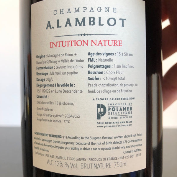 A. Lamblot 'Intuition Nature' Brut Nature [2019] Champagne, France NV
