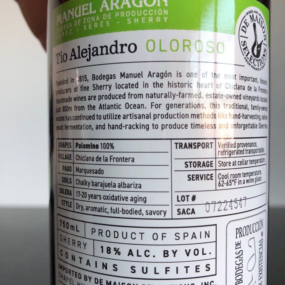 Bodega Manuel Aragon 'Tio Alejandro' Oloroso Sherry, Andalucia, Spain
