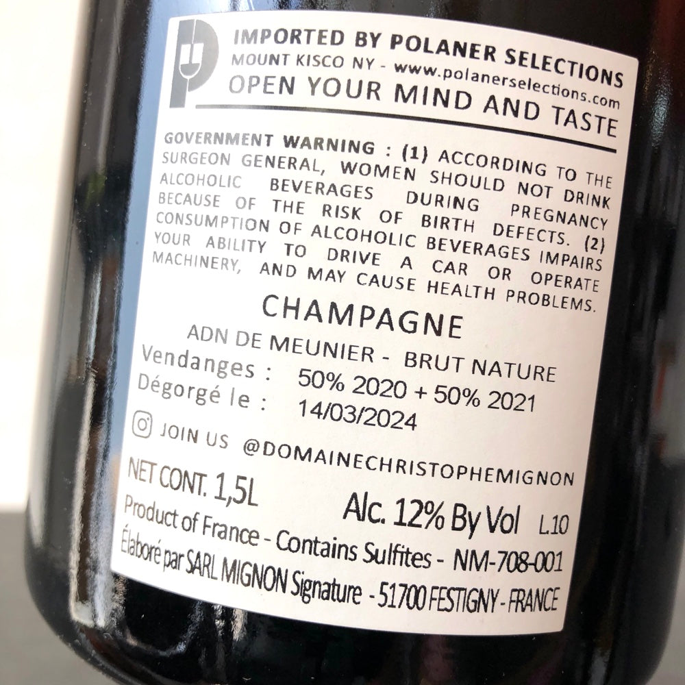 NV Christophe Mignon ADN de Meunier Brut Nature (2020/2021) 1.5L Magnum, Champagne, France