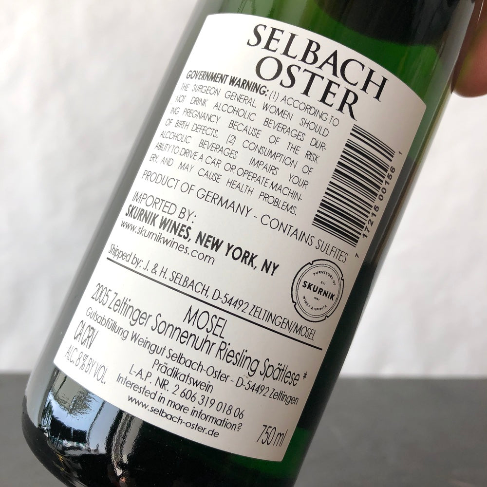2005 Selbach-Oster Zeltinger Sonnenuhr Riesling Spatlese, Mosel, Germany