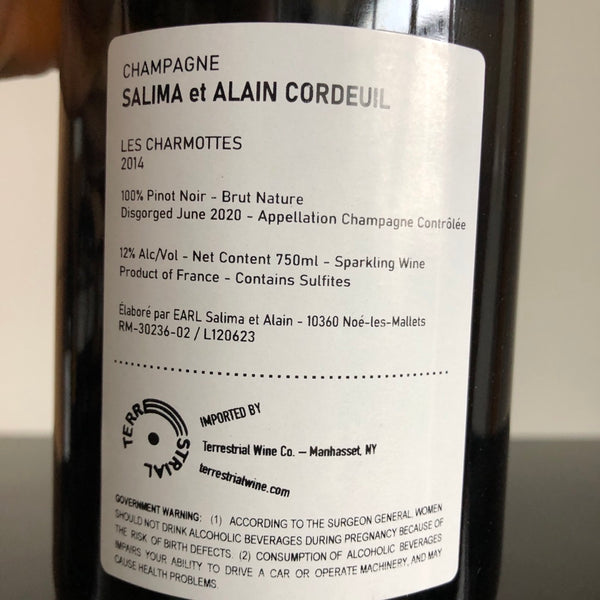 2014 Salima et Alain Cordeuil ' ‘Les Charmottes' Brut Nature Champagne, France