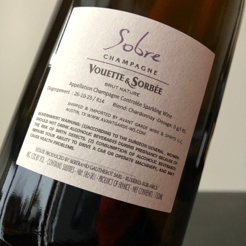 2014 Vouette et Sorbee Cuvee Sobre Extra Brut, Champagne, France