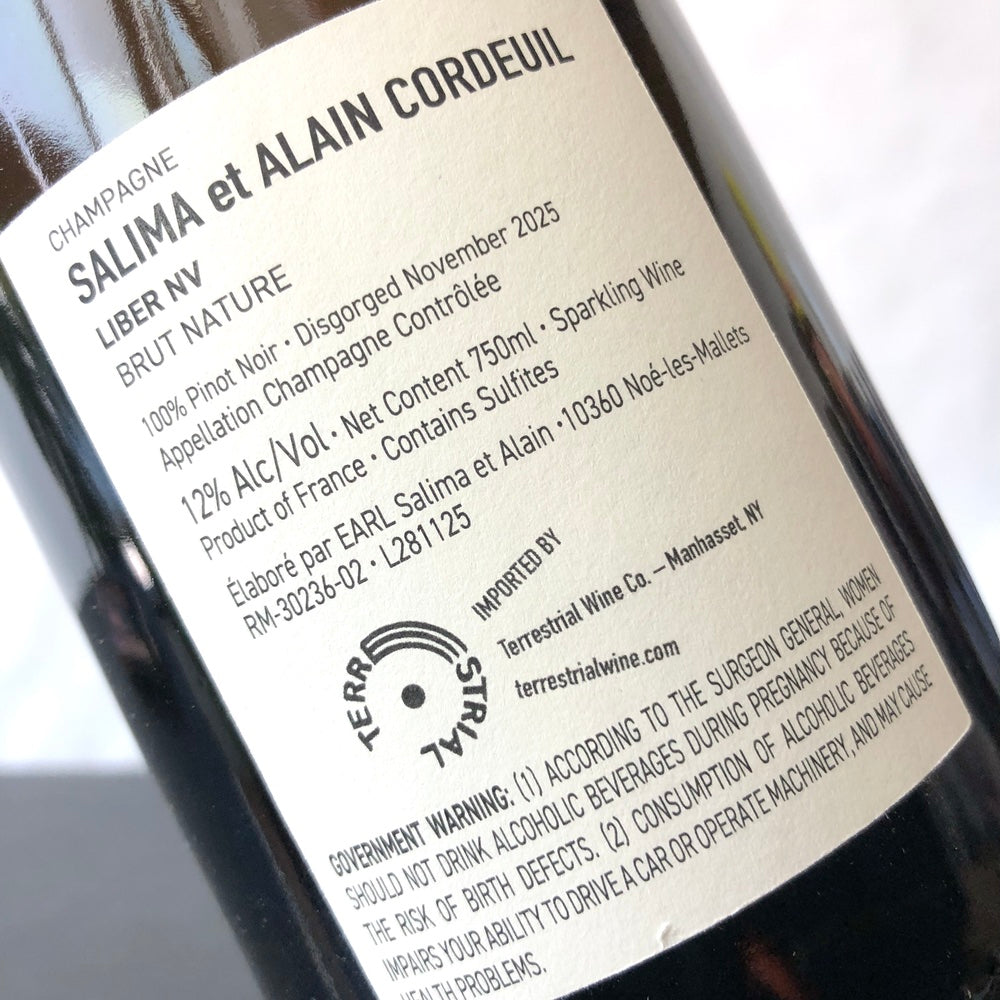 2015 Salima et Alain Cordeuil 'Liber' Brut Nature Champagne, France
