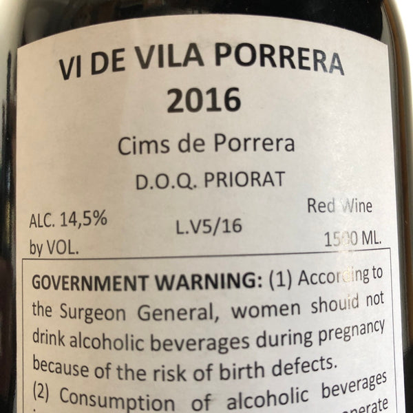 2016 Cims de Porrera 'Vi de Villa Porrera - Solanes', 1.5L Magnum Priorat DOCa, Spain
