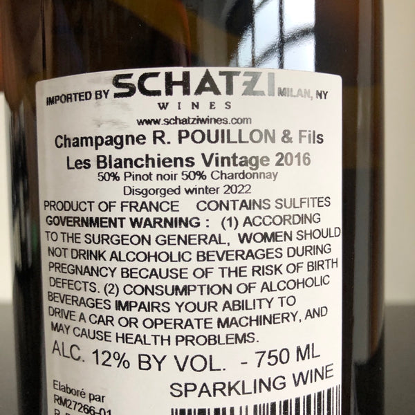 2016 R. Pouillon & Fils Les Blanchiens Premier Cru Brut Nature Champagne, France