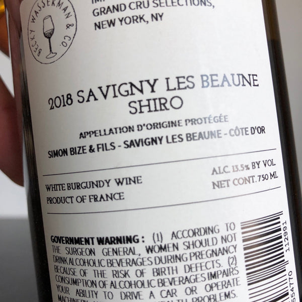 2018 Domaine Simon Bize et Fils Savigny-les-Beaune Blanc 'Shiro', Cote de Beaune, France