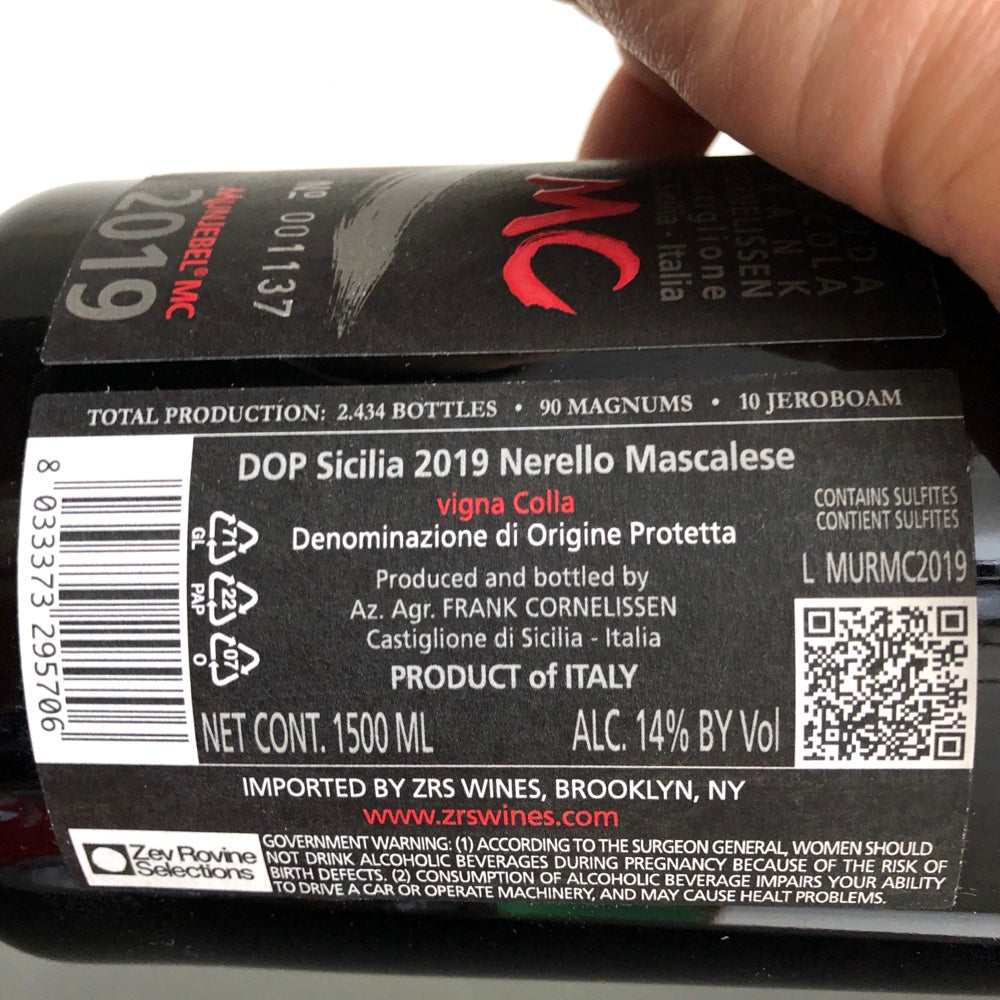 2019 Frank Cornelissen 'Munjebel MC' 1.5L Magnum Terre Siciliane Rosso IGT, Sicily, Italy