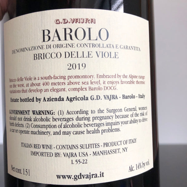 2019 G.D. Vajra Bricco delle Viole, Barolo 1.5L Magnum DOCG, Italy