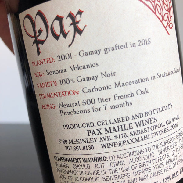 2019 Pax Wine Cellars Gamay, United States, California, Sonoma Coast