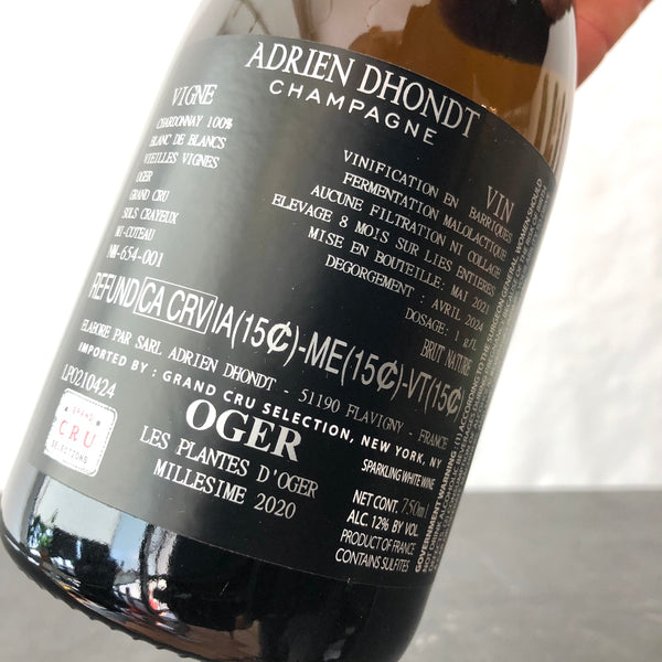 2020 Adrien Dhondt Les Plantes d'Oger Blanc de Blancs Grand Cru Extra Brut, Champagne, France