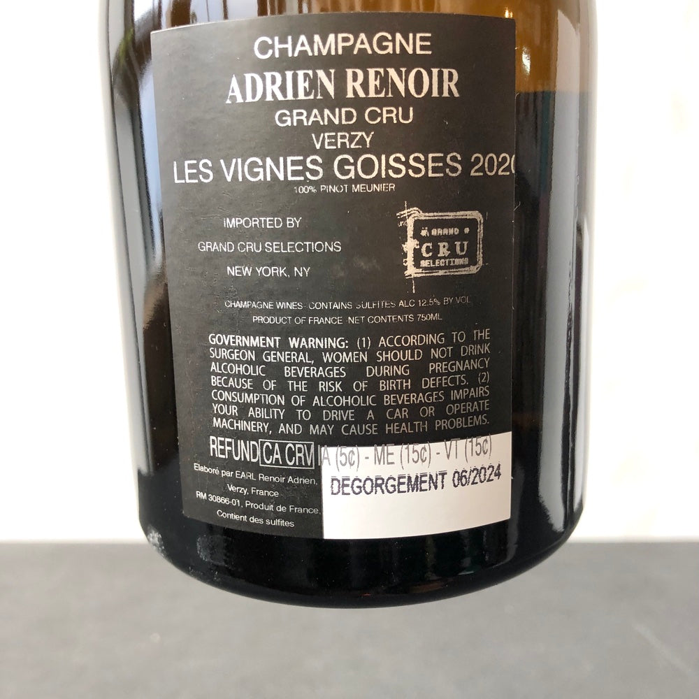 2020 Adrien Renoir 'Les Vignes Goisses' Verzy Grand Cru Pinot Meunier, Champagne, France