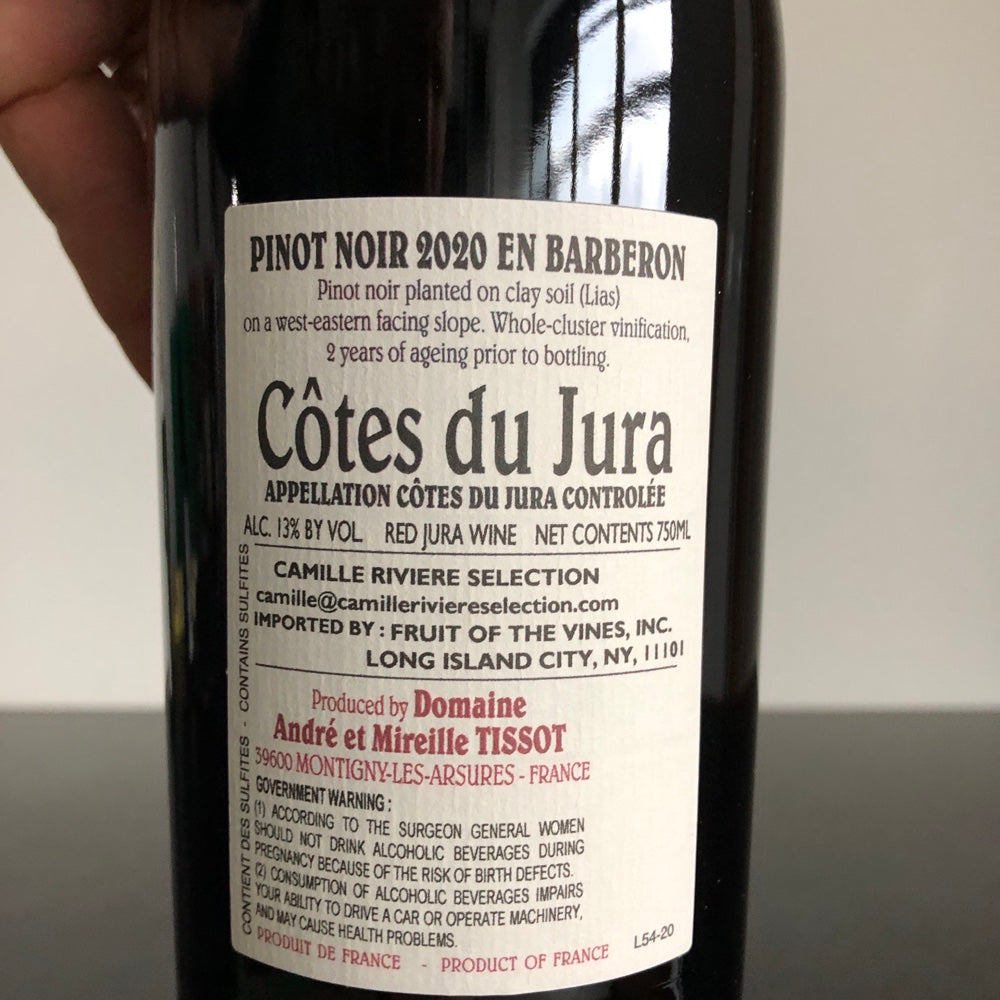 2020 Benedicte & Stephane Tissot Cotes du Jura Pinot Noir En Barberon, France