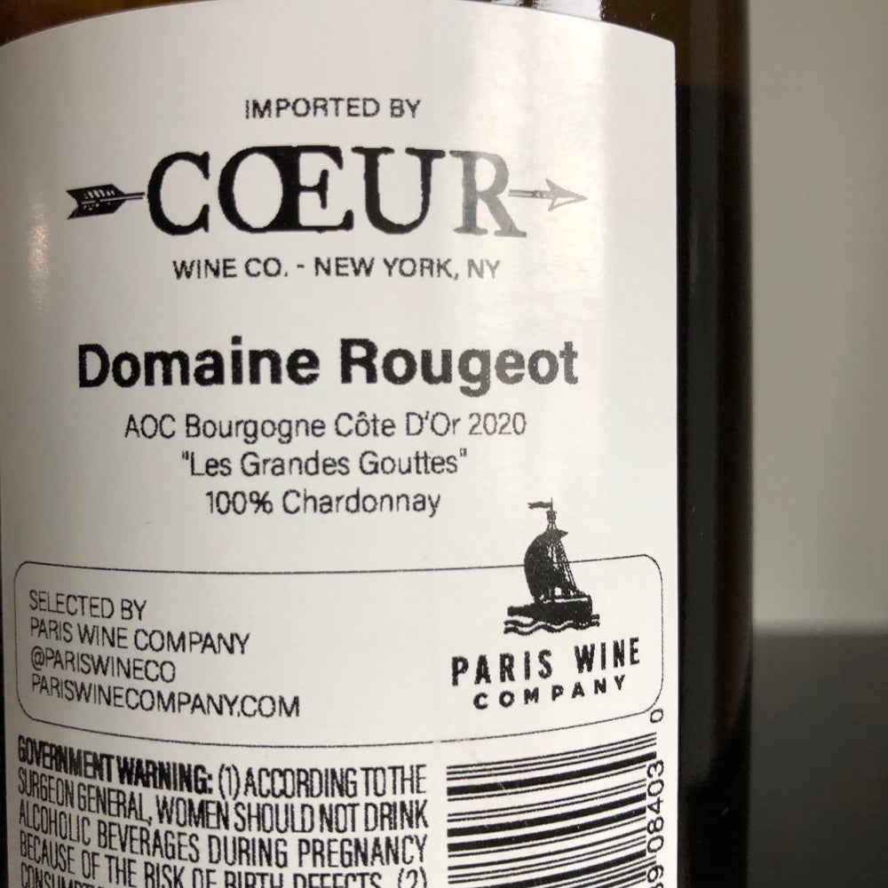 2020 Domaine Rougeot Bourgogne Cote d'Or Les Grandes Gouttes Blanc, Burgundy, France