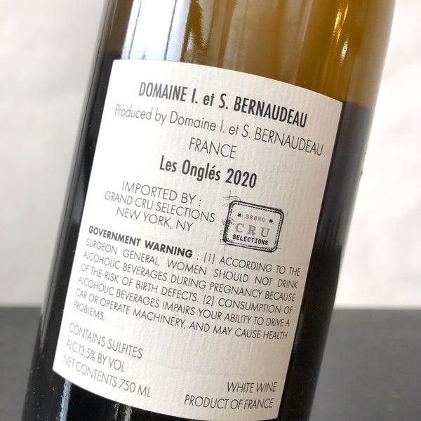2020 Domaine Stephane Bernaudeau, VDF Blanc Les Ongles, Loire, France