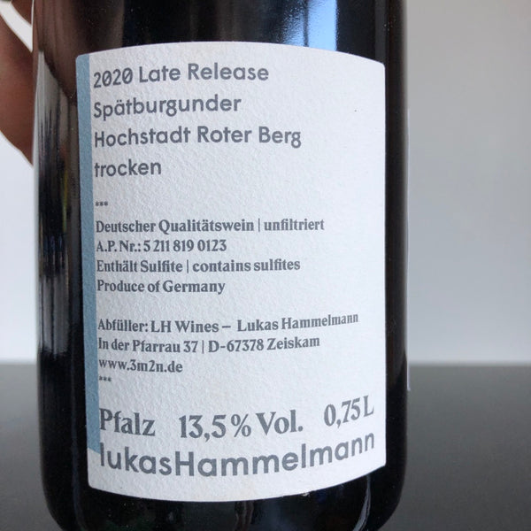 2020 Lukas Hammelmann 'Spatburgunder Roter Berg' Late Release, Pfalz, Germany