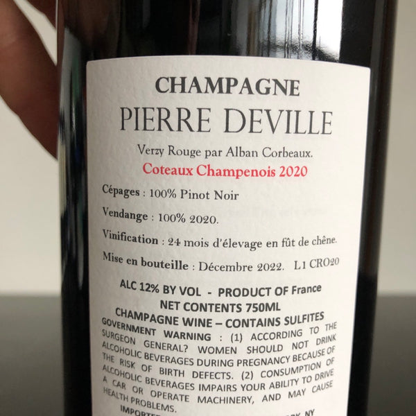 2020 Pierre Deville Coteaux Champenois Rouge, Champagne, France