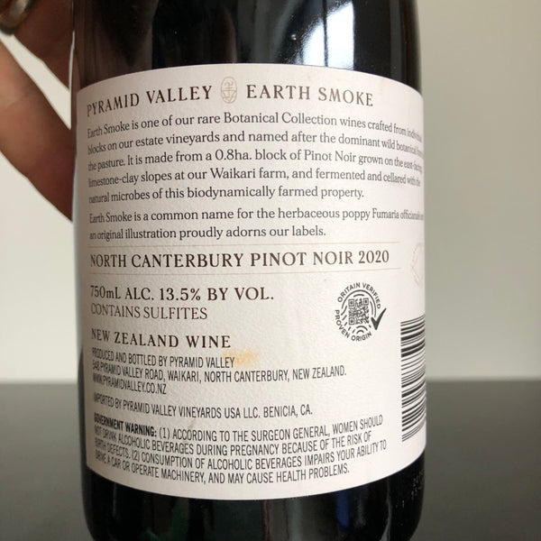 2020 Pyramid Valley Vineyards 'Earth Smoke' Pinot Noir, Canterbury, New Zealand