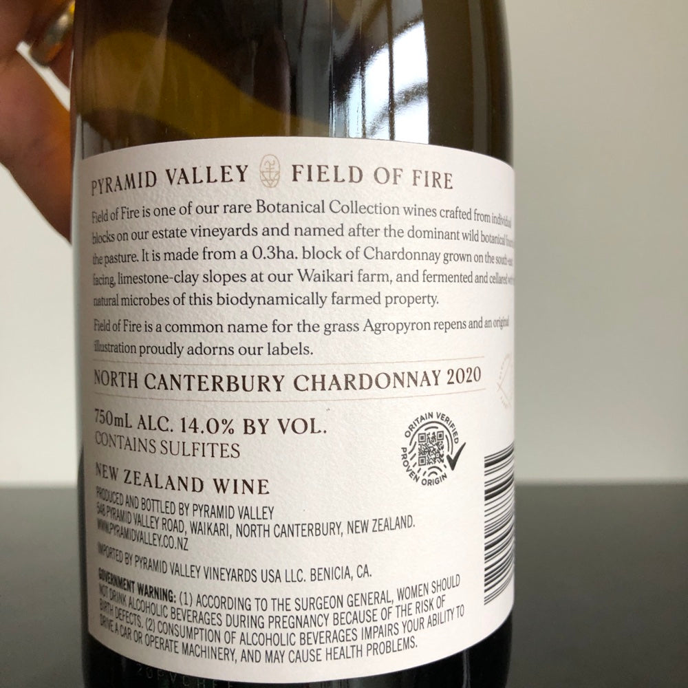 2020 Pyramid Valley Vineyards 'Field of Fire' Chardonnay, Canterbury, New Zealand