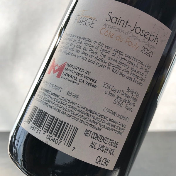 2020 Thomas Farge Saint-Joseph 'Cote du Pouly' Rhone, France