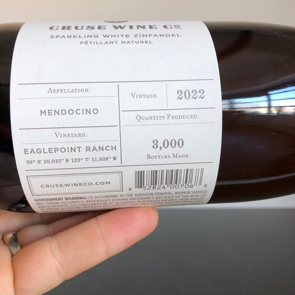 2022 Cruse Wine Co Sparkling White Zinfandel, Eaglepoint Vineyard, Mendocino